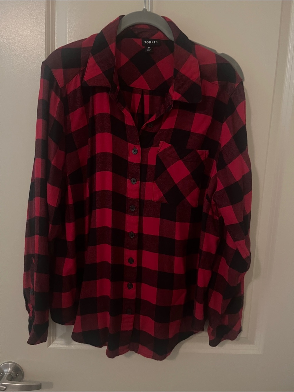 torrid Red and Black Buffalo Plaid Button-Down Shirt large 0